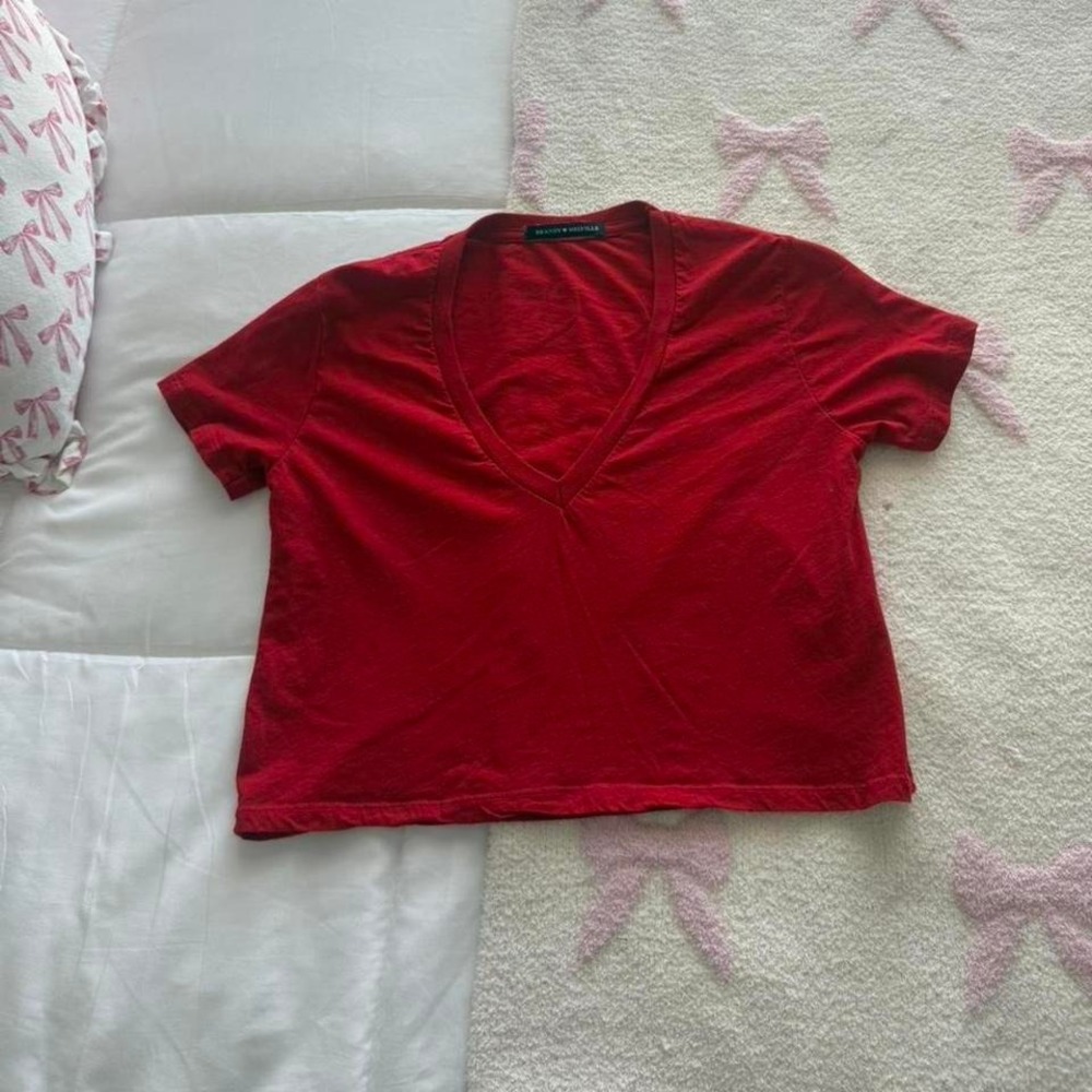 red cotton soft brandy melville v neck top